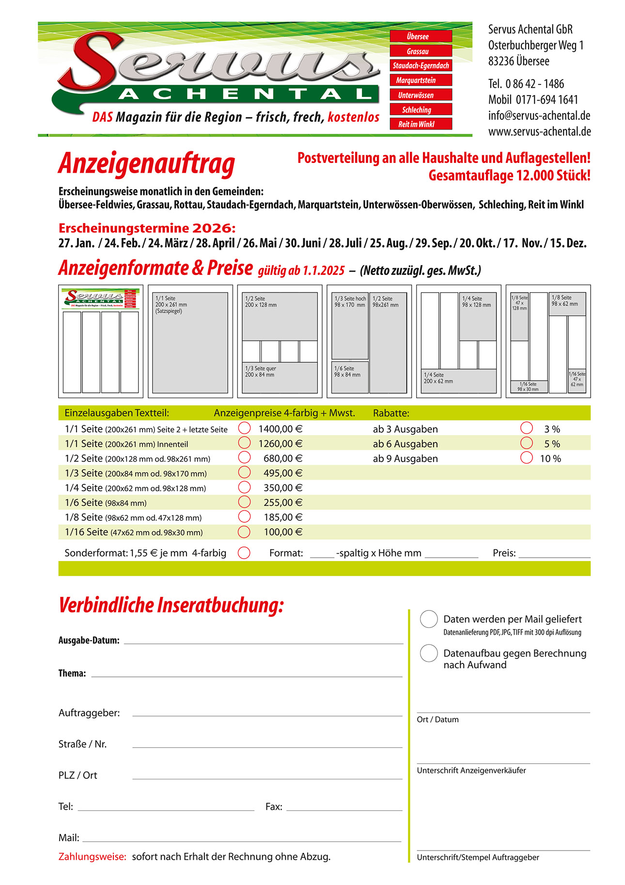 Servus Achental Anzeigen Mediadaten